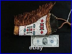 Rare Native American Beaded Leather Holster, From South Dakota, Sd-082105762