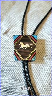 Rare Native American Bolo Tie David Yellowhorse Turquoise & Silver HORSE