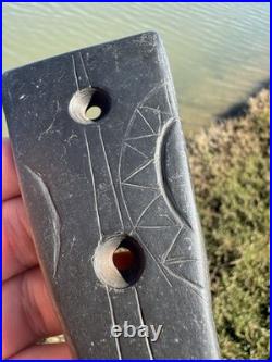 Rare Native American Carved Drilled Slate Pendant With petroglyph