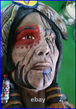 Rare Native American Ceramic Hand Made Painted Face Indian The Chief Art