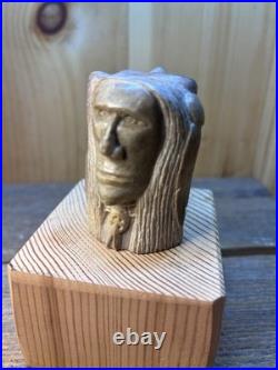 Rare-Native American Chief And Bear As One-Carving Sunny Skye Signed Sculpture