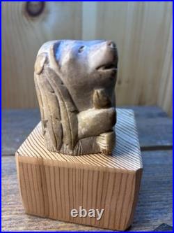Rare-Native American Chief And Bear As One-Carving Sunny Skye Signed Sculpture