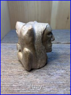 Rare-Native American Chief And Bear As One-Carving Sunny Skye Signed Sculpture