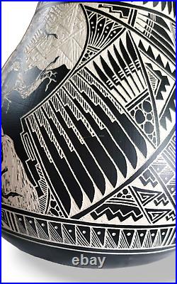 Rare! Native American Collector Piece Navajo Art Etched Vase by Leo Blackhorse