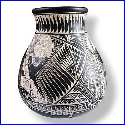 Rare! Native American Collector Piece Navajo Art Etched Vase by Leo Blackhorse