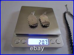 Rare Native American Coral Turquoise Bead Sterling Silver Dangle Earrings VTG