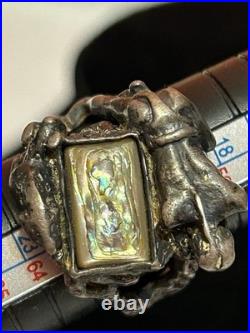Rare Native American Deer Sterling Silver Abalone Ring Unisex Size 10