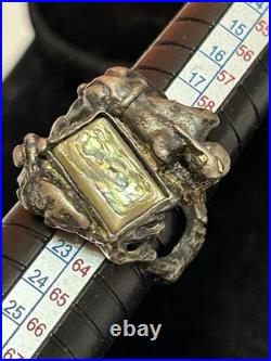 Rare Native American Deer Sterling Silver Abalone Ring Unisex Size 10