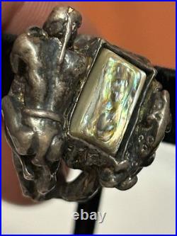 Rare Native American Deer Sterling Silver Abalone Ring Unisex Size 10