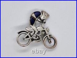 Rare Native American Hopi Turquoise 925 Sterling Silver Kokopelli Motorcycle Pin