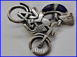 Rare Native American Hopi Turquoise 925 Sterling Silver Kokopelli Motorcycle Pin
