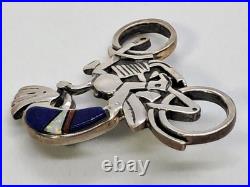 Rare Native American Hopi Turquoise 925 Sterling Silver Kokopelli Motorcycle Pin