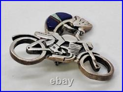 Rare Native American Hopi Turquoise 925 Sterling Silver Kokopelli Motorcycle Pin