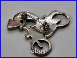 Rare Native American Hopi Turquoise 925 Sterling Silver Kokopelli Motorcycle Pin