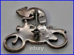 Rare Native American Hopi Turquoise 925 Sterling Silver Kokopelli Motorcycle Pin