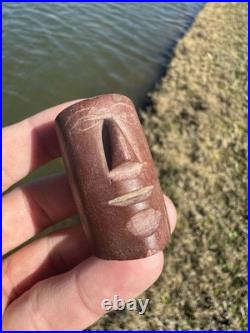 Rare Native American Human Face Effigy Stone Smoking Pipe Artifact