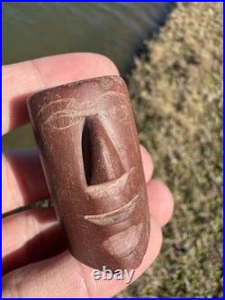 Rare Native American Human Face Effigy Stone Smoking Pipe Artifact