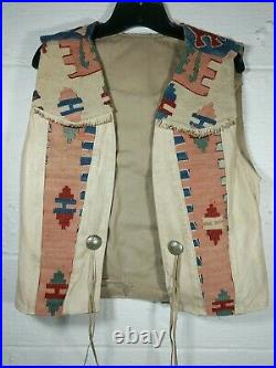 Rare Native American Indian Button Hide Leather Shirt Vest Tassel Frill