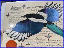 Rare Native American Ledger Art Travis Blackbird Ista Ska -Black Billed Magpie