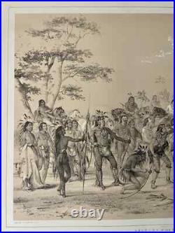 Rare Native American Lithograph #24 Archery of the Mandans Catlin NA Indian 1845