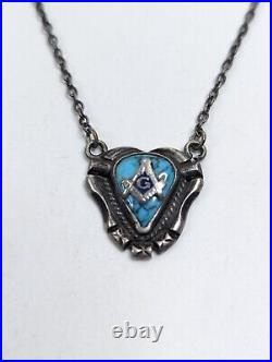 Rare Native American Masonic Tie Clip Sterling Silver Turquoise Freemason G
