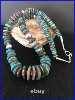Rare Native American Navajo Blue Turquoise St Silver Spiny 24Necklace S202