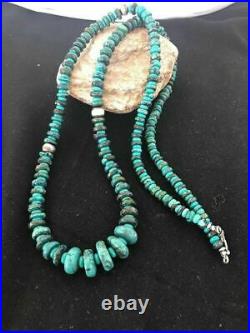 Rare Native American Navajo Blue Turquoise Sterling Silver Necklace 37 A201