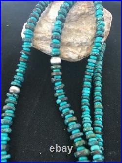 Rare Native American Navajo Blue Turquoise Sterling Silver Necklace 37 A201