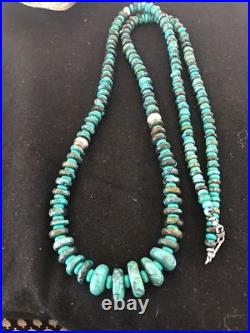 Rare Native American Navajo Blue Turquoise Sterling Silver Necklace 37 S201