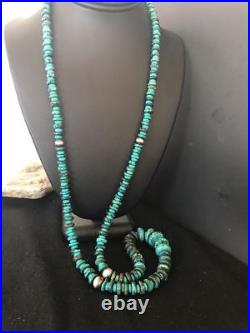 Rare Native American Navajo Blue Turquoise Sterling Silver Necklace 37 S201
