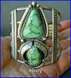 Rare Native American Navajo Damele Turquoise 2-Stone Sterling Silver Bracelet 3