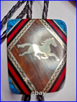 Rare Native American Navajo David Yellowhorse turquoise & Silver HORSE Bolo Tie