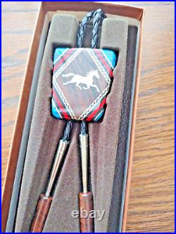 Rare Native American Navajo David Yellowhorse turquoise & Silver HORSE Bolo Tie