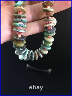 Rare Native American Navajo Green Turquoise Sterling Spiny Necklace 28 10060