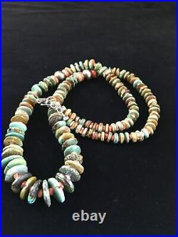 Rare Native American Navajo Green Turquoise Sterling Spiny Necklace 28 10060
