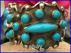 Rare Native American Navajo Sleeping Beauty Turquoise Sterling Cuff Bracelet