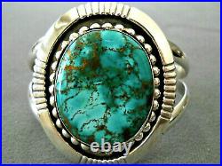 Rare Native American Navajo Teal Green Turquoise Sterling Silver Cuff Bracelet
