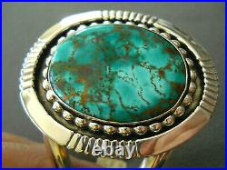 Rare Native American Navajo Teal Green Turquoise Sterling Silver Cuff Bracelet