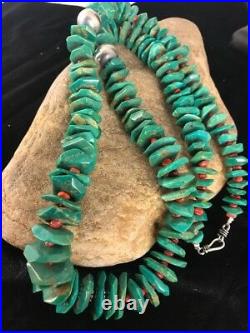 Rare Native American Navajo Turquoise Sterling Silver Spiny Necklace 30 8063