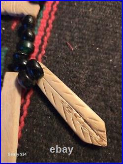 Rare Native American Necklace With Colored Trade Beads + 4 Hand Carved Accents