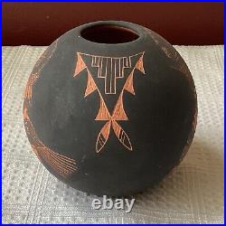 Rare Native American Pottery Vase, Mr. Sheep Deer, Santa Clara, NM, Marked, 1998