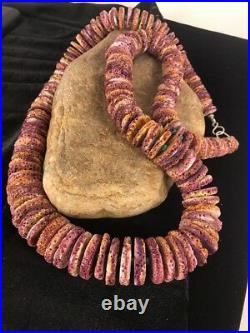 Rare Native American Purple Spiny Oyster Turquoise Sterling Silver Necklace 32