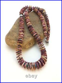 Rare Native American Purple Spiny Turquoise Sterling Silver Necklace 32 8886