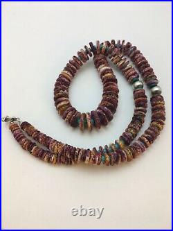 Rare Native American Purple Spiny Turquoise Sterling Silver Necklace 32 8886