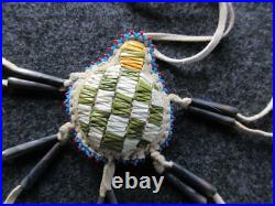 Rare Native American Quilled Leather Fetish, Turtle Amulet, Sd-082603714