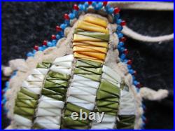 Rare Native American Quilled Leather Fetish, Turtle Amulet, Sd-082603714
