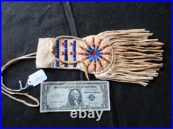 Rare! Native American Quilled Leather Medicine Bag, Tobacco Pouch Sd-042307313