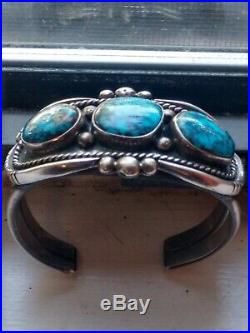 Rare Native American Red Webbed Deep Blue Bisbee Turquoise Cuff Sterling Silver