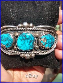 Rare Native American Red Webbed Deep Blue Bisbee Turquoise Cuff Sterling Silver