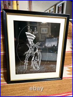 Rare Native American Scratch Art Painting Antelope Kachina Dancer Hopi Laguna Nm